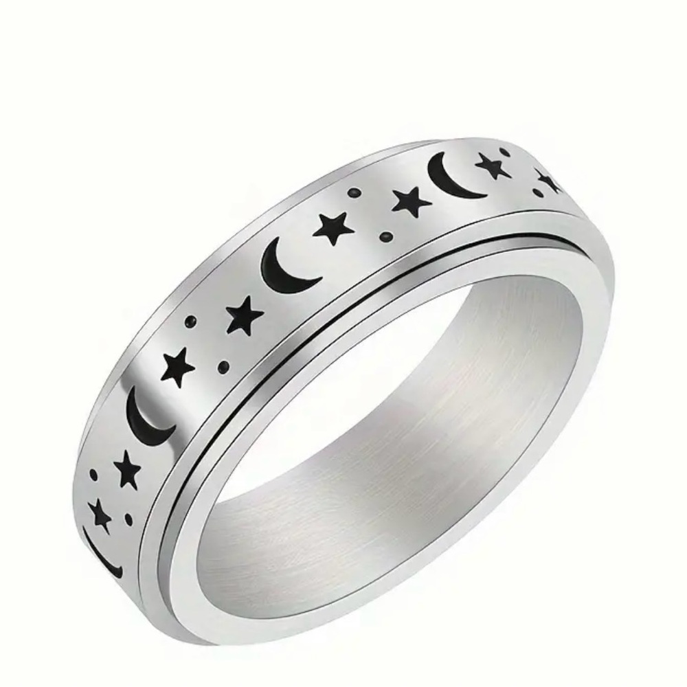 Rotatable Star Moon Stainless Steel Ring for Men - Size 10